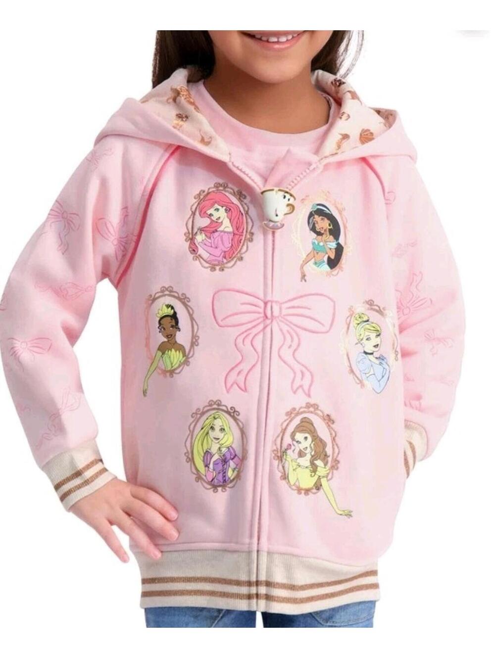 Nwt Girls Disney Princess Hooded Zip Up Jacket Fleece Lined Hoodie Size xs 4 5
